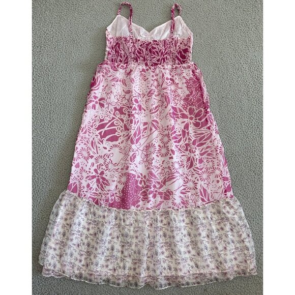 Maeve Silk Dress Never Ending Meadow Midi Pink Floral Spaghetti Smoked Tier - Picture 11 of 12